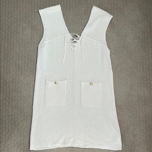 J Crew White Sleeveless Knit Dress/Cover Up with Lace-Up Detail